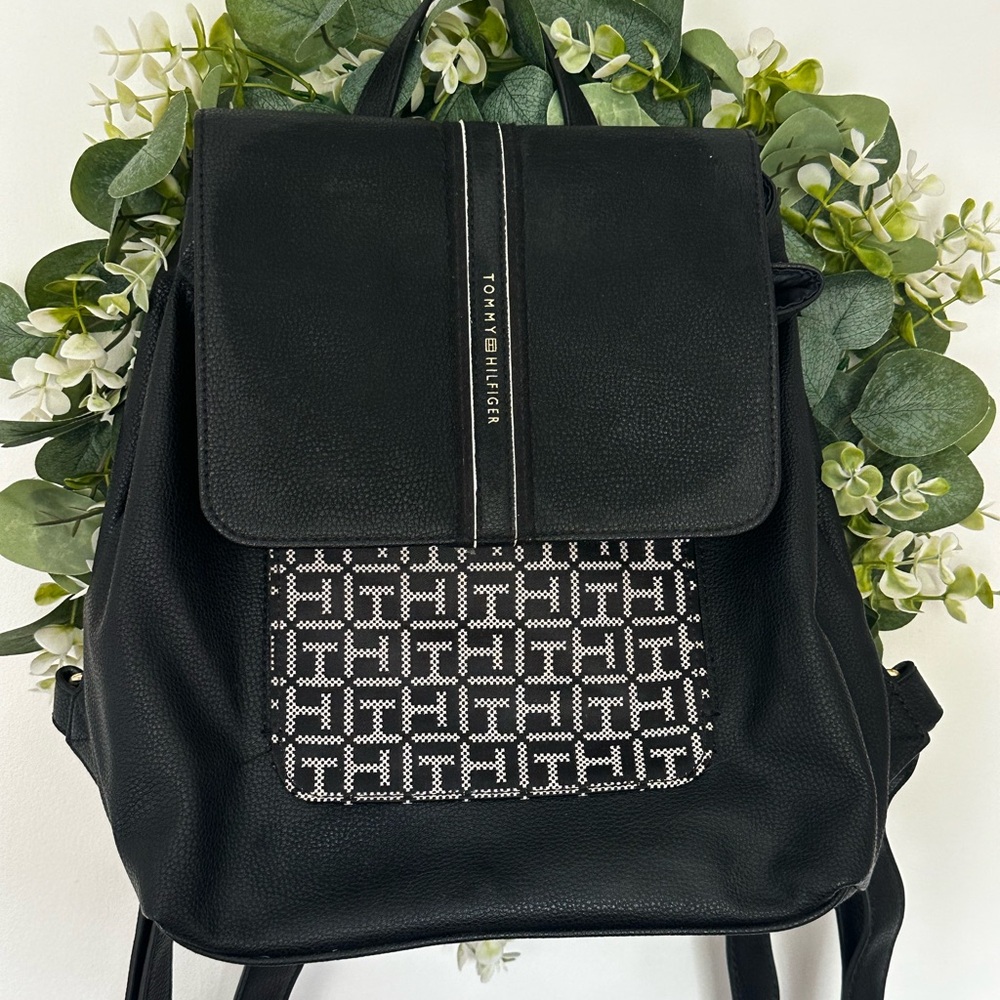 Tommy Hilfiger Black and White Patterned Backpack